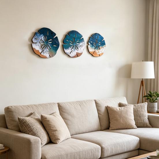 3 Pcs Summer Coastal Ocean Wave Wall Wall Decor Beach Art Rustic Wood