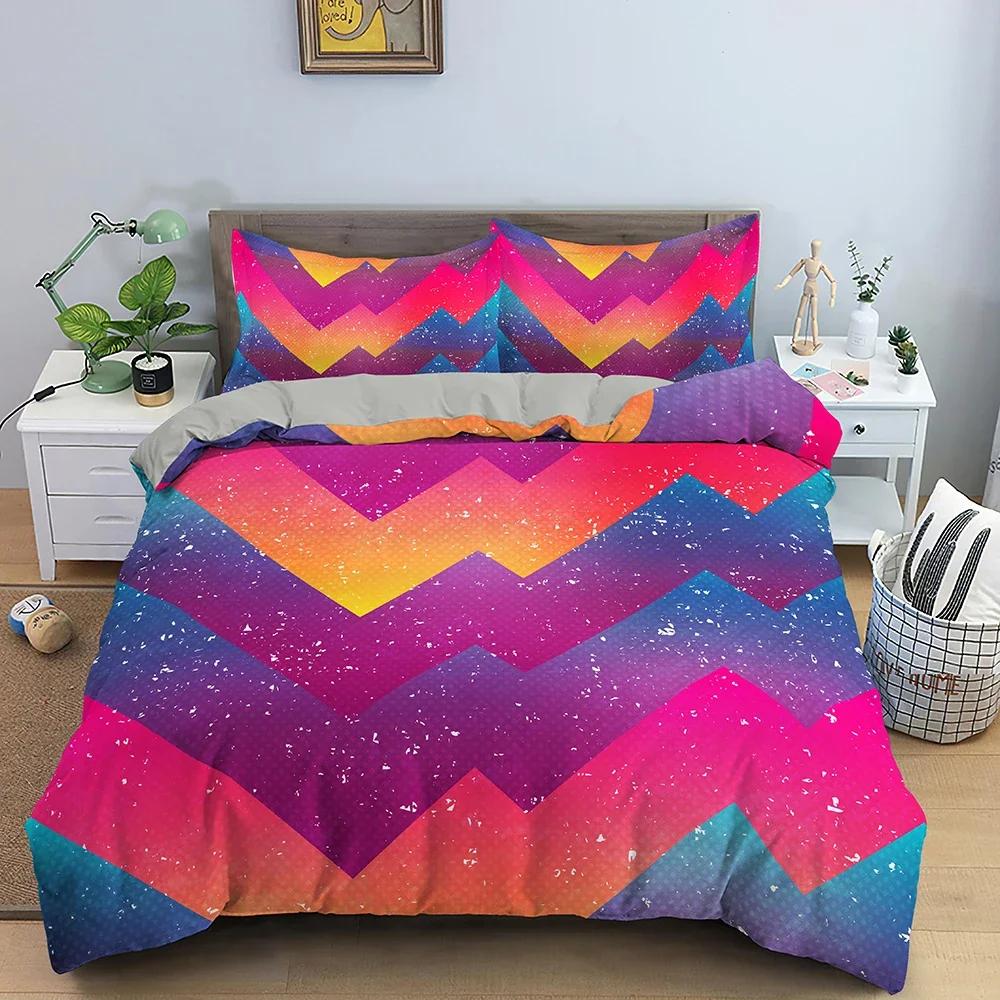 Geometry Colorful Pattern Comfortable Duvet Quilt Cover Pillowcase Bedding Set Children Bedroom Decoration Home Textile