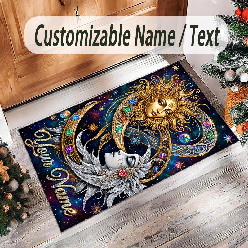 Cosmic Theme Crystal Velvet Floor Rug Personalized Custom Name Text Warm Carpet Home Decoration