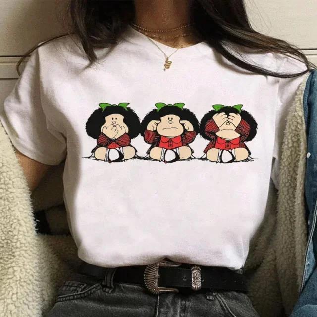Funny Mafalda Print Women T Shirt Harajuku Ulzzang Kawaii Cartoon Tshirts for Girl Korean Style Casual Tee Top Female Clothing