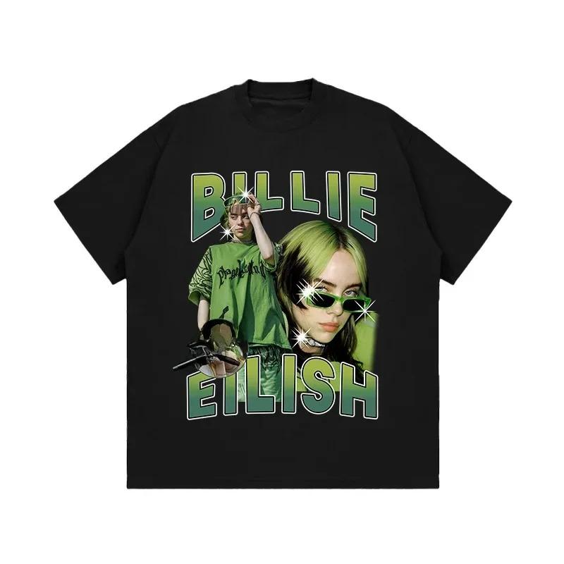 Футболка с большим принтом Billie Eilish Периферия Принт Футболки Мужские Женские Хлопок Короткий Рукав