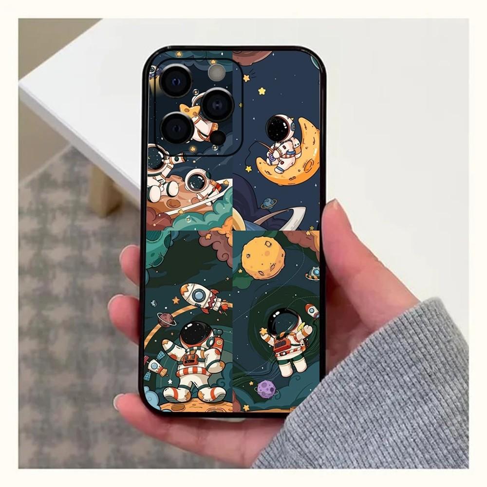 Милый чехол для телефона с астронавтом для Apple iPhone 15,14,13,12,11,Pro,X,XS,Max,XR,Plus,Mini Мягкий черный корпус