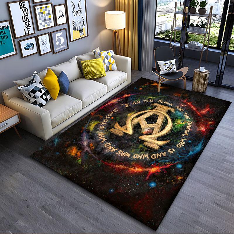 Alpha Omega Pattern Galaxy Carpet suitable as a non-slip mat for the living room or bedroom sofa