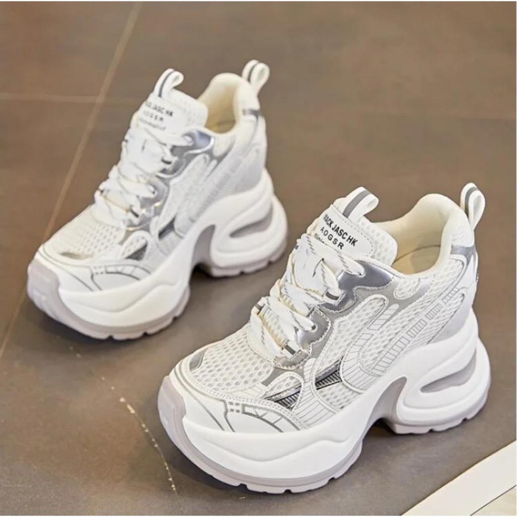 10cm Synthetic Air Mesh Genuine Leather Vulcanize Chunky Sneakers Summer Autumn Leisure Spring Women Platform Wedge Pumps