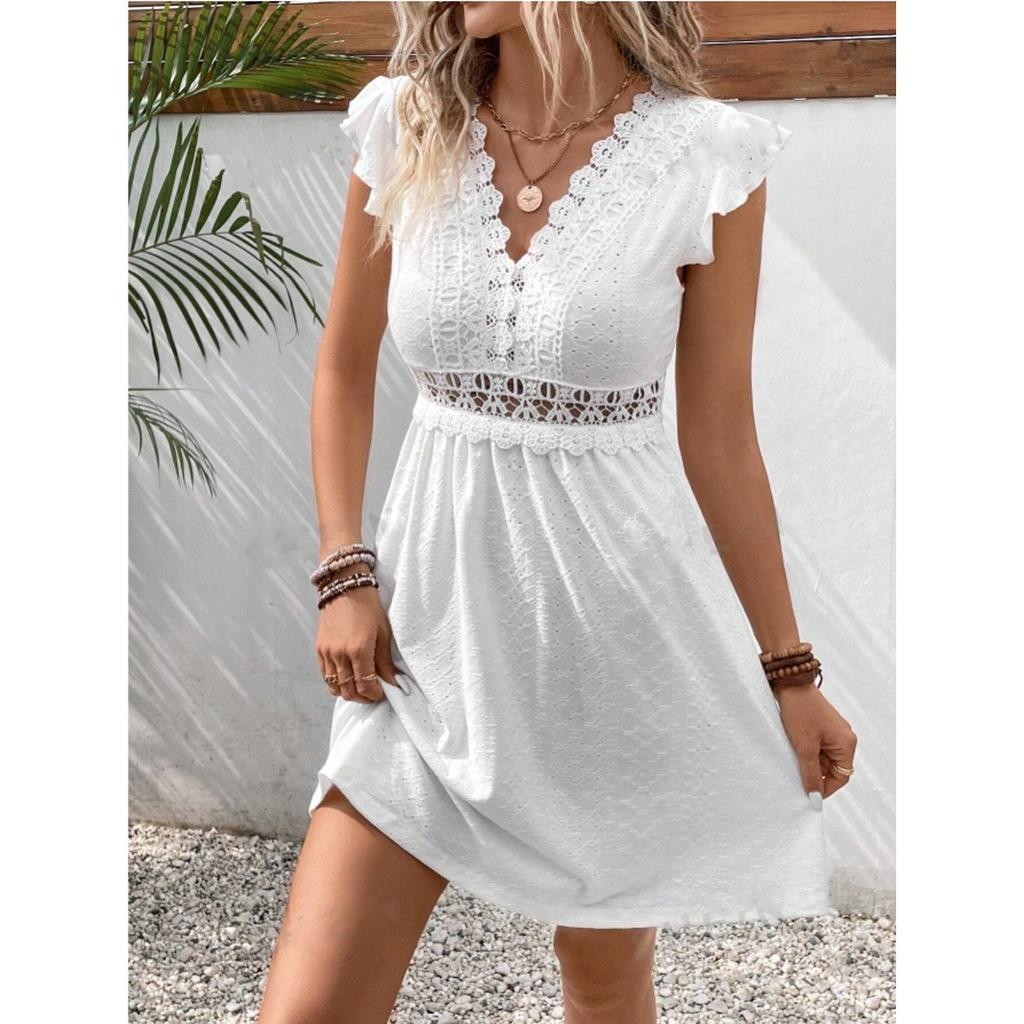 Fashion Women's Summer V Neck Casual Fashion Solid Color Pullover Dress