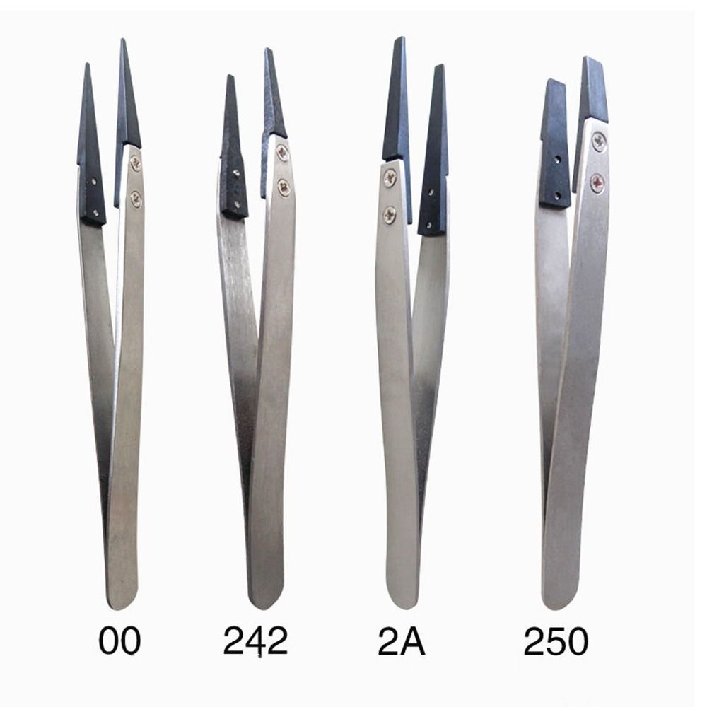 Full Hand Tool Parts Conductive Stainless Steel Replaceable Tips Carbon Fiber ESD Tweezers