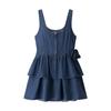 Womens Floral Print Sleeveless Denim Midi Dress High-Waisted Asymmetrical Fit Elegant Office Chic 2025
