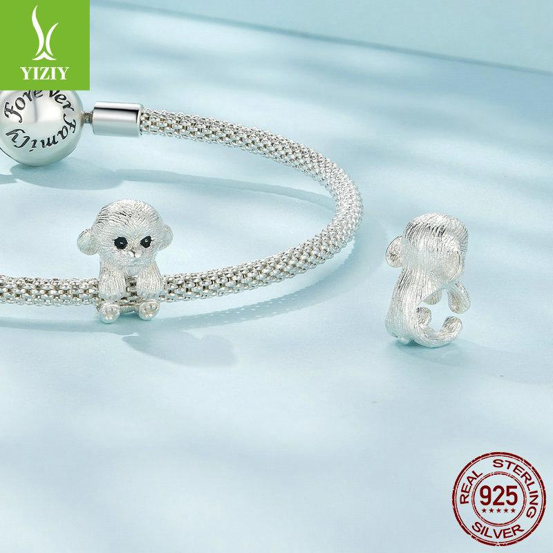 Cute Teddy 925 Sterling Silver Bracelet Beaded, Pet Puppy Dog Textured Bead Accessories