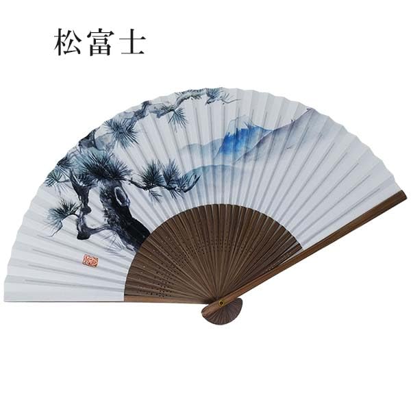 Kimono Folding Pine and Fuji Paper Folding Karaki Wood Shojuan [Stylish Iroha] Fan, Mt. Design, High-Quality Fan, Carving, Men's, 22cm,