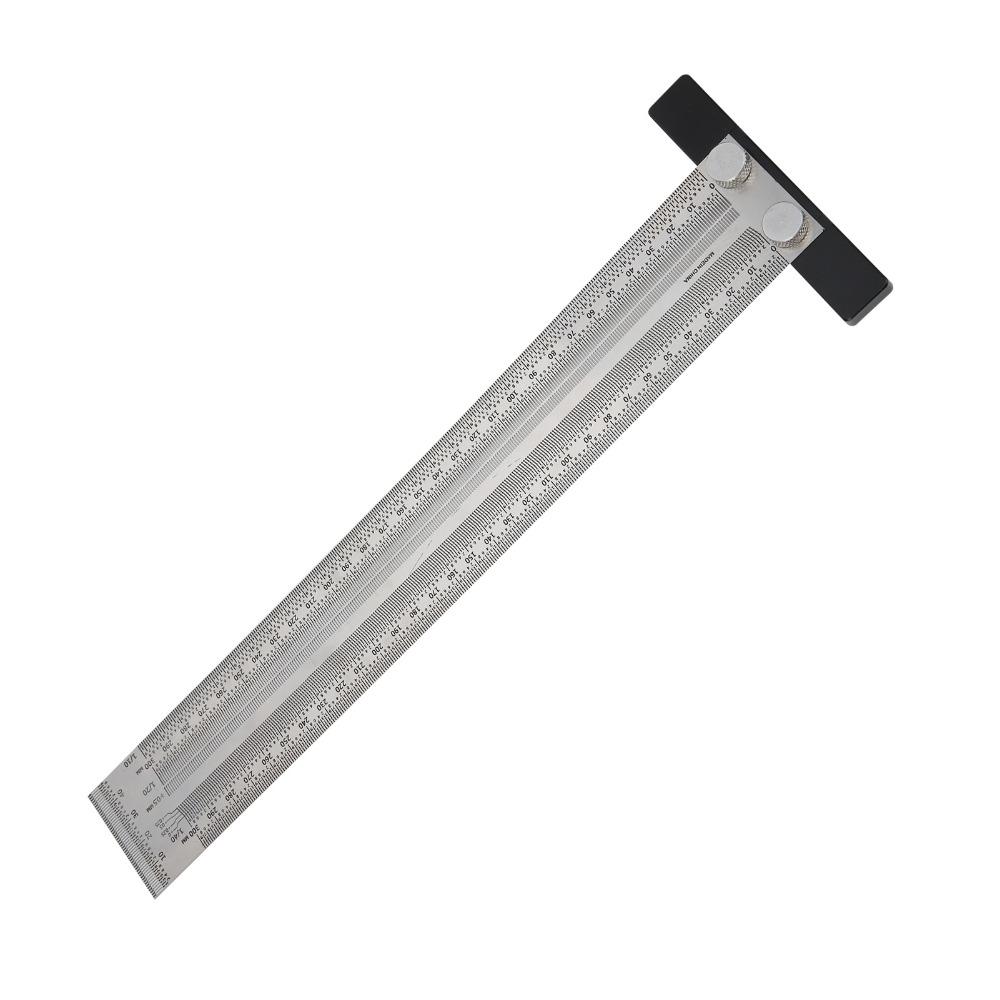 300mm Hole Ruler Stainless Steel Scribing Ruler Portable T-Rule Woodworking Measurement
