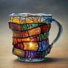 Painted Book Spoon Mug with Creative 3D Stack Book Coffee Cup Retro Novel