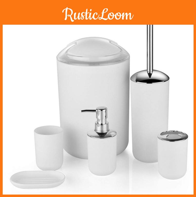 Bathroom Accessories Set Six Pieces Plastic Washroom Collection With Toothbrush Cup And Storage Solution