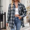 Women's Fashionable Wide Plaid Long Sleeved Loose Button Pocket Shirt Jacket