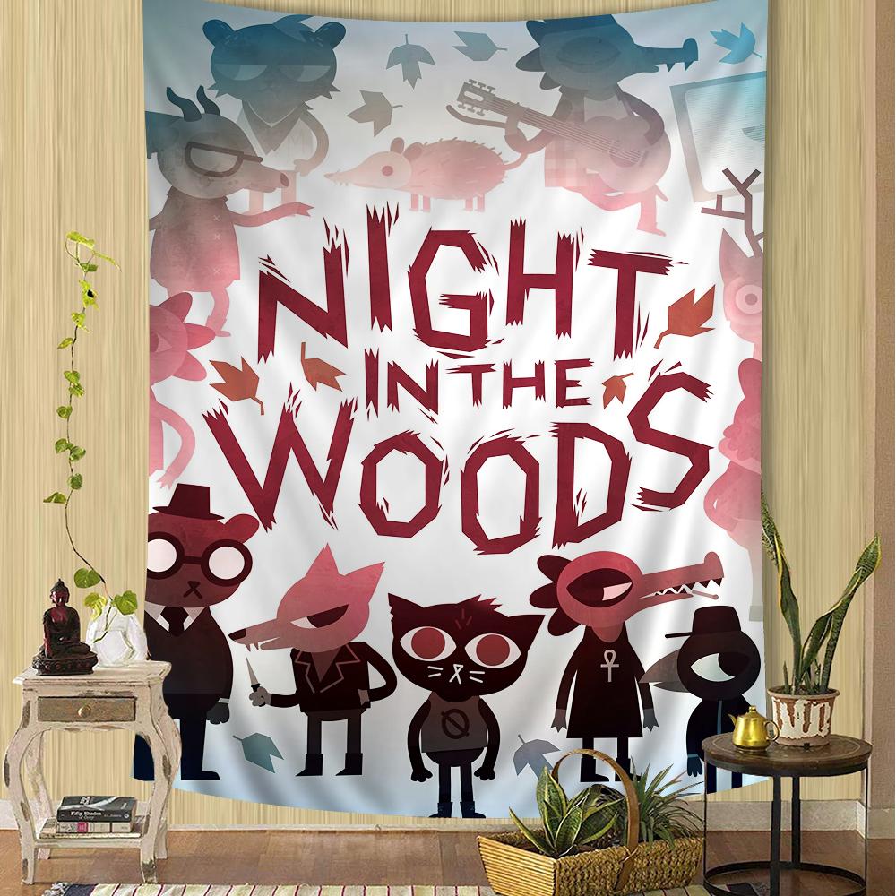 Night in the Woods Full Character Silhouette Wall Tapestry Gradient Background Cozy Room Decor for Indie Game Nostalgic Fans