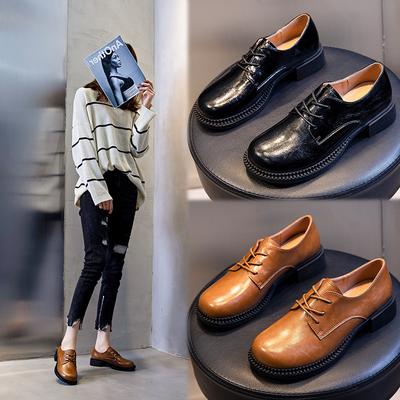 Модные одинарные туфли женские весна 2025 новые повседневные туфли на платформе с толстым каблуком из кожи детские туфли на шнуровке Mary Jane женские трендовые