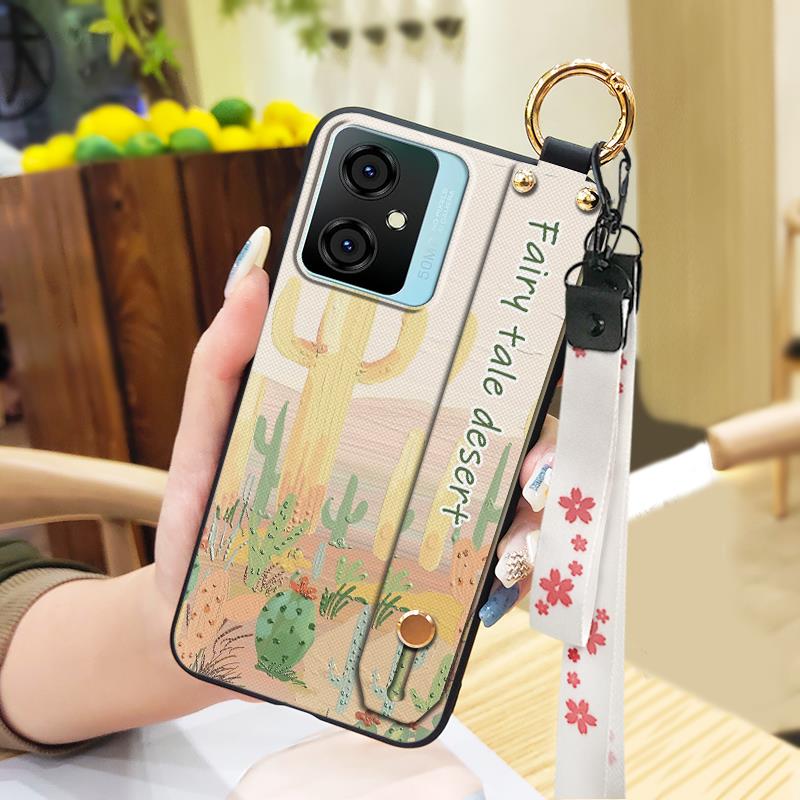 Silicone Flower Phone Case For Blackview Oscal C70 Kickstand Waterproof Dirt-resistant Shockproof Wrist Strap Durable
