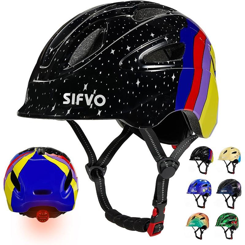 Kids Bike Helmet With LED Light Cycling Skateboarding Ages 3-10 Lightweight Half PC EPS Safety Gear