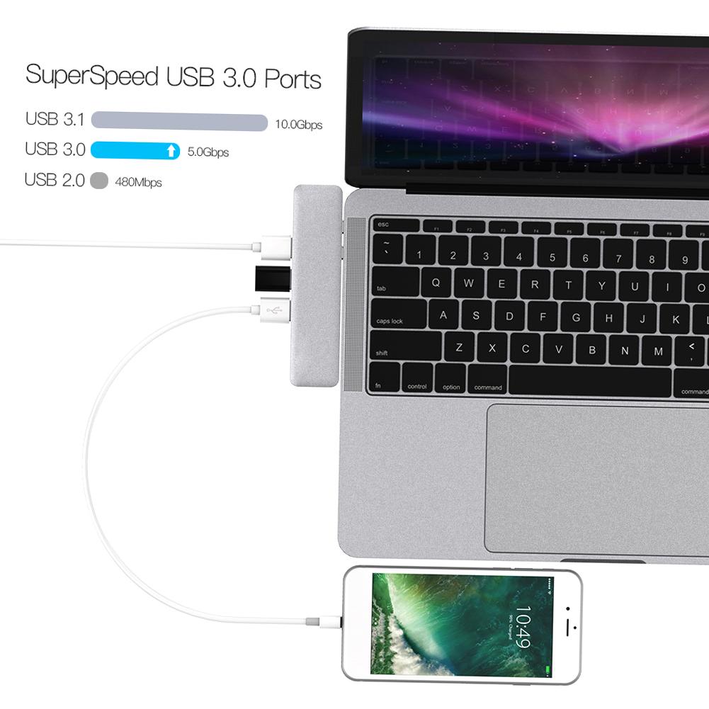 dodocool Aluminum Alloy 7 in 1 Multiport Hub with Dual USB C Connectors 4K Video HD Output Port SD TF Card Reader USB