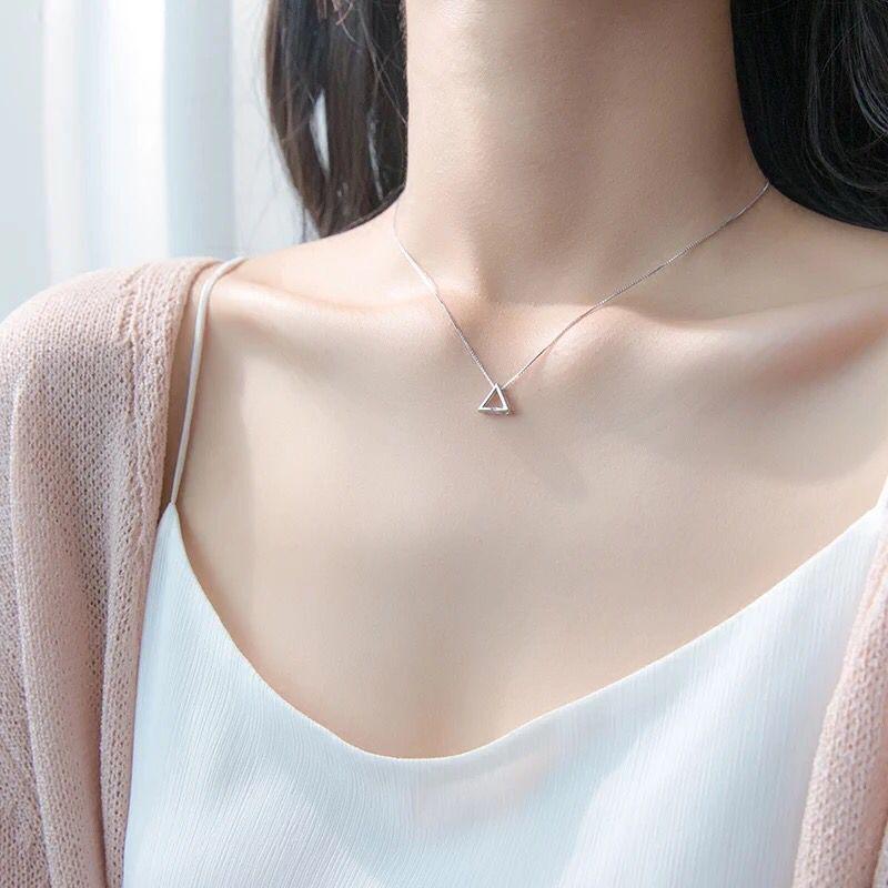Серебряные украшения S925 с треугольным ожерельем, корейская маленькая свежая геометрическая короткая ключичная цепочка для женщин, подарки на день рождения