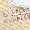 Nude Cat-eye White Flower Wearable Nails Fake Nails Nail Patch Nails Premade Nails 30 Pieces Milky White Wearable Nails