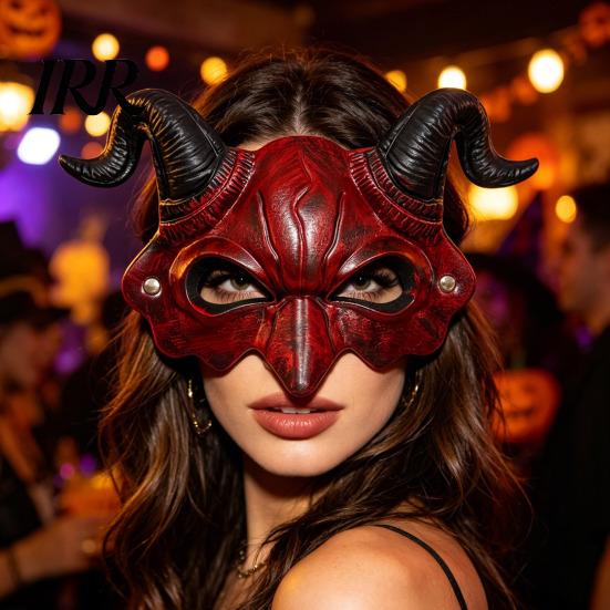 Soft Foam Demon Mask Horn Mask, Halloween Devil Head Cosplay Prop, Masquerade Half Face Party Horror Costume Accessory, Carnival Trick or Treat