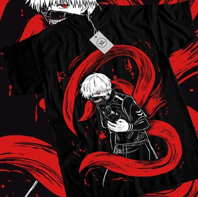 Футболка Tokyo Ghoul Кен Канеки Манга Стрип Ужасы Аниме Черная Футболка Футболка Все Размеры
