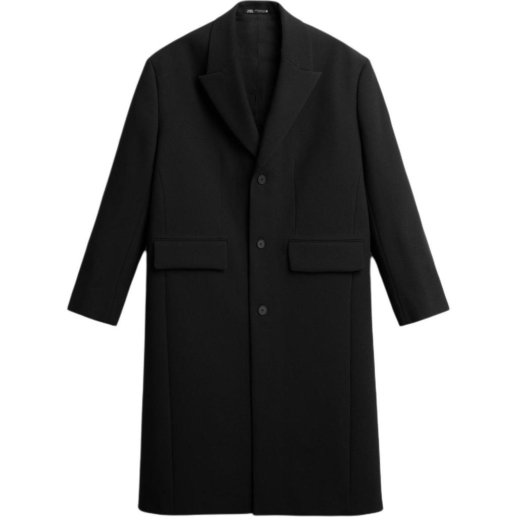 Zara Мужские пальто Черное Лацканы Умеренный Прямой крой 4376266-800