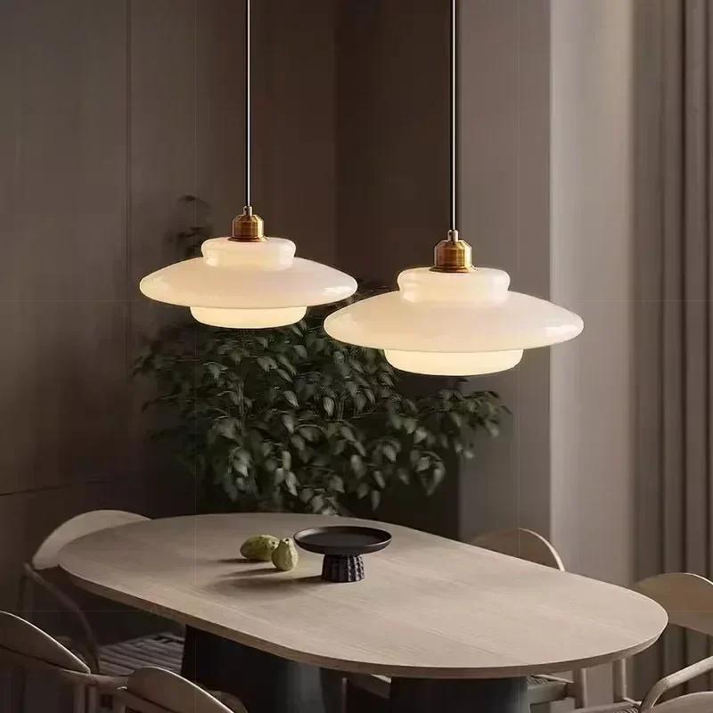 French LED Cream Wind Glass Pendant Light Nordic LED Lighting Creative Dining Room Bar Bedroom Porch Loft Home Indoor Lights
