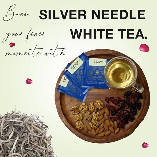 TEA SENSE Silver Needle White Tea | 15 Pc | Pyramid Tea Bags In Sealed Pouches | Premium Organic Luxury Tea | Can Be Rebrewed