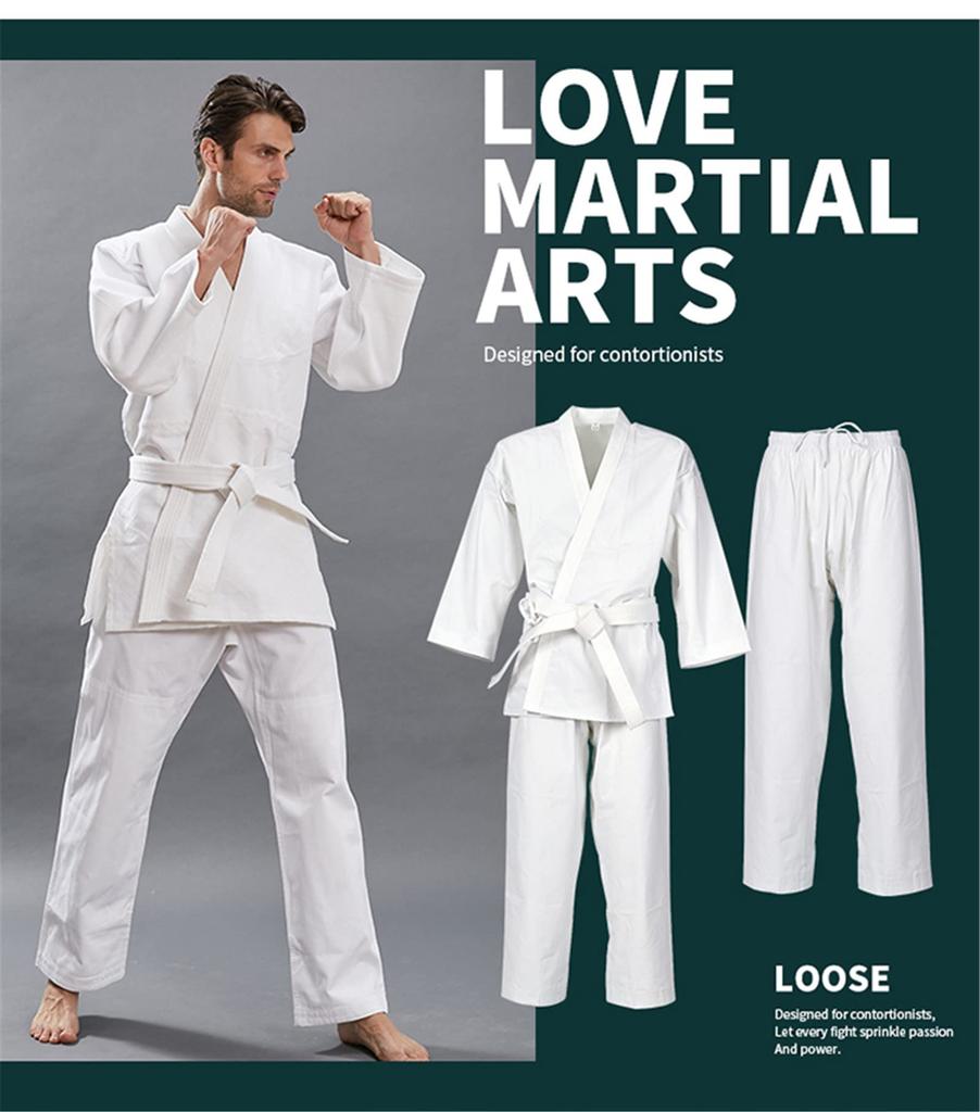 judo uniform karate uniform belt included 100% cotton practice school martial arts loose sportswear set plain top pants belt school physical