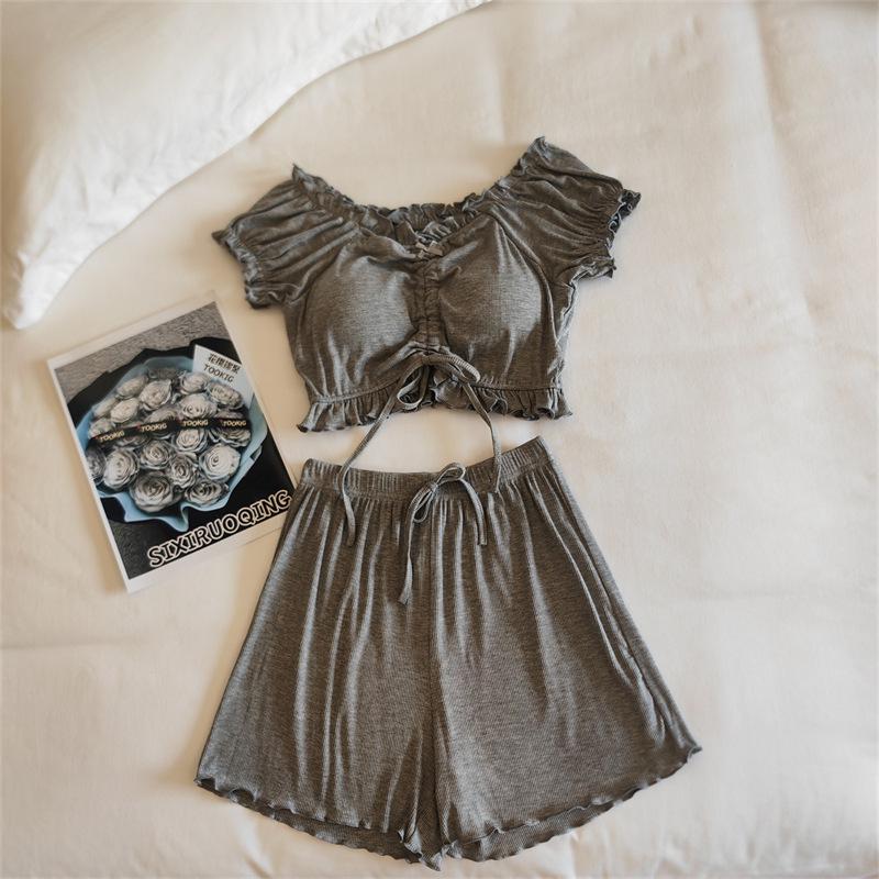 Женский летний комплект пижамы из модала с пышными рукавами и встроенными чашечками - Сексуальная домашняя одежда Pure Desire