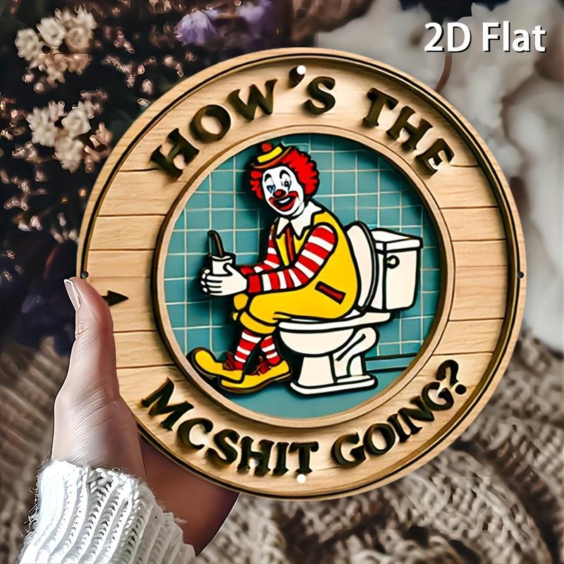 Vintage Clown Metal Sign 7.8" Round Aluminum Wall Art Humorous Bathroom Decor Bar Cafe Beach House