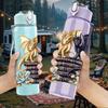 1PC Dragon Magic Book Fantasy Print 750ml Color Plastic Sports Water Bottle Leakproof Flip Straw Lid Suitable for Sports Office Home Use