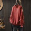 Women's Retro Red Knitted Pullover Sweater: Semi-High Neck, Loose Fit, Autumn/Winter 2025 Collection