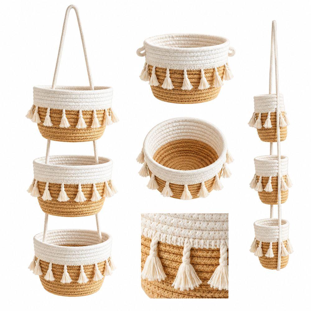 Tiered Structure Hanging Storage Basket Handmade Woven Hanging Organizer Tiered Storage Organizer