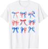Coquette Bows Red White Blue USA Flag 4th Of July Women Girl Unisex T-Shirt