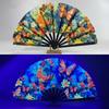 13inch Glow-in-the-Dark Folding Fan Butterfly Mushroom Vibrant Neon Psychedelic Fan with Neon Fluorescent Print Decor