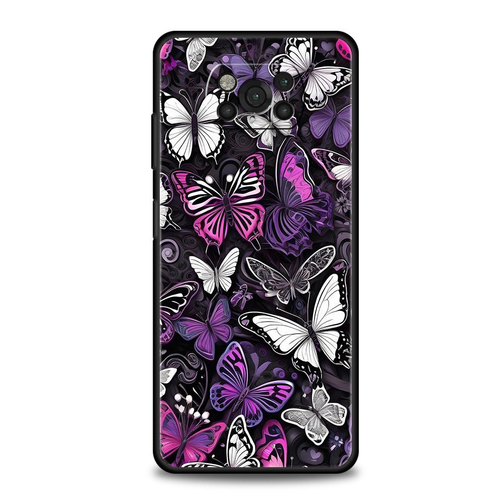 Модный Чехол-Бампер с Узором Бабочка и Цветы для Xiaomi Poco F7 Ultra F6 F5 F4 F3 X6 X5 X4 X3 NFC C51 C55 GT Мягкий ТПУ