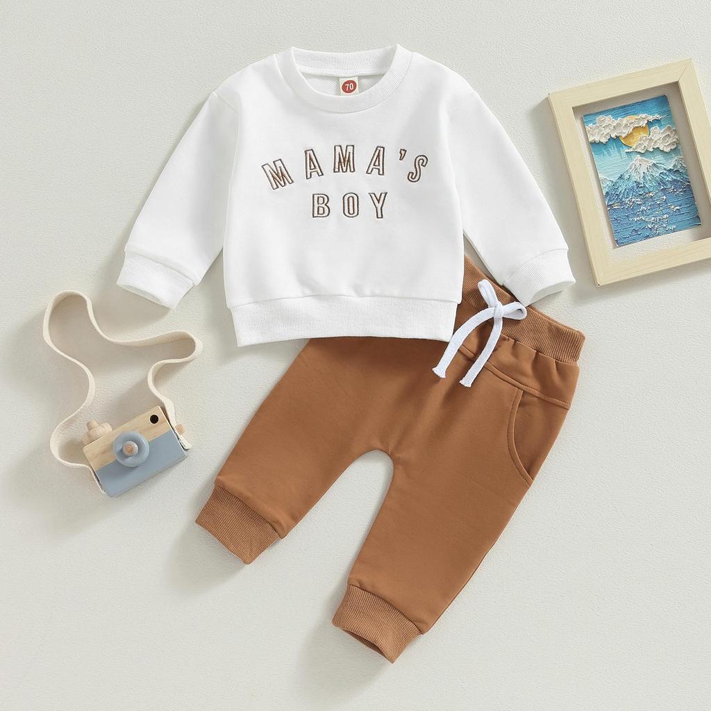 Baby Boy 2 Piece Outfits 6M 12M 18M 24M 3Y Letter Embroidery Long Sleeve Sweatshirt and Elastic Pants for Toddler Fall Tracksuit