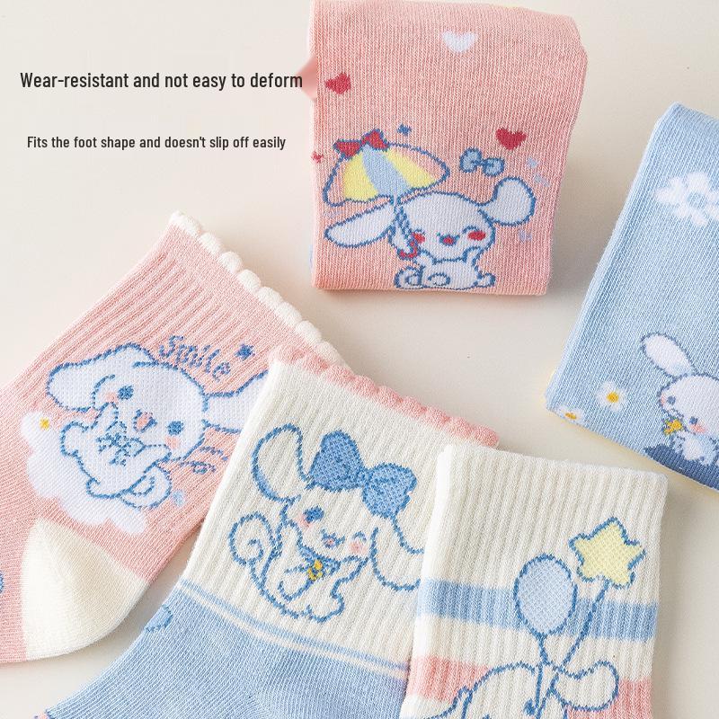 Детские мультяшные носки до середины икры Cinnamoroll - Весенне-осенние носки из гребенного хлопка для мальчиков и девочек