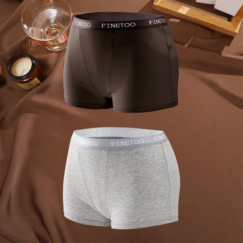 FINETOO 2Pcs/Set Low Waist Women's Underwear Cotton Boxer Plus Size Short Pants For Lady Sexy High Stretch Underwear S-XXL Brief