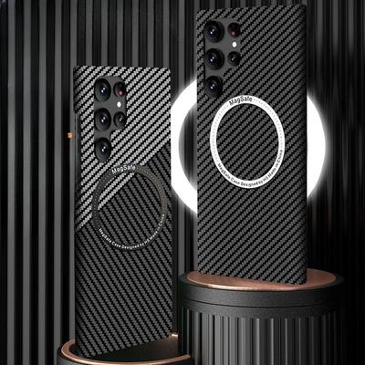 Подходит для Samsung S24 Ultra Чехол для мобильного телефона из углеродного волокна Магнитная адсорбция S22 Ультратонкий Кевлар Противоударный S23 Защитный чехол