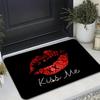 Red Lips Kiss Theme Welcome Doormat, Artistic Red Lip Non-Slip Floor Rug, Washable Decorative Entryway Mat for Home