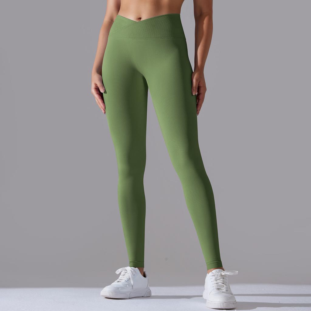 Seamless Tight Yoga Pants For Women, Crossed High Waisted Peach Hip Lifting Sports Pants, Breathable Quick Drying Fitness Pants For Women