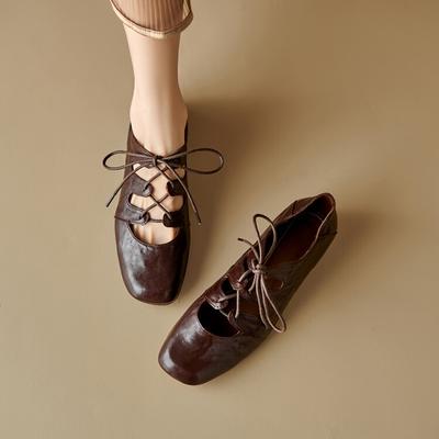 Мода НОВЫЕ Весенне-Осенние Женские Туфли Квадратный Носок Массивный Каблук Обувь Натуральная Кожаная Обувь для Женщин Завязывающиеся Крест-накрест Мэри Джейн Шнуровка