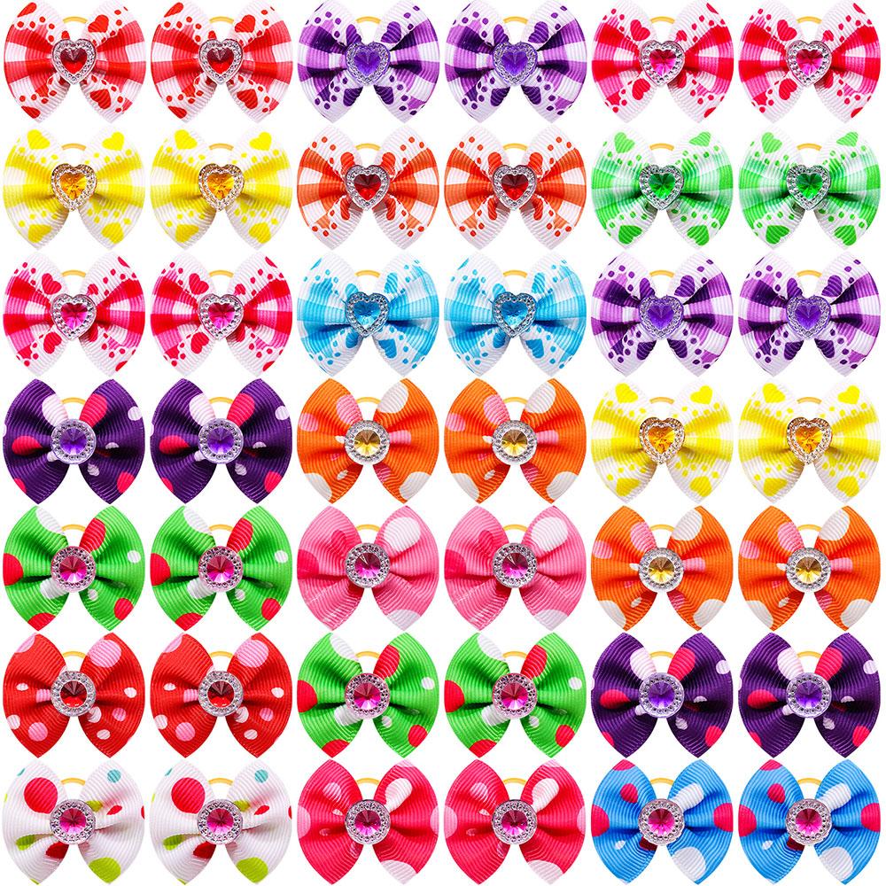 20/30pcs Dog Grooming Bows Mix Plaid Dot Cat Dog Hair Bows Dog Hair Rubber Bands Small Dog Grooming Accessories Pet Supplier