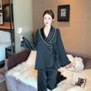 Women's Ice Silk Pajamas - Comfortable, High-End French Jacquard Long Sleeve & Pants for Spring and Autumn