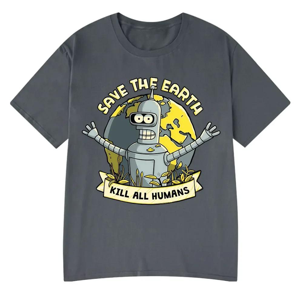 Save The Planet Kill All Humans Funny Robot T Shirts Men Women Clothing Retro Short Sleeve Tshirts Oversized Tee Summer Shirt