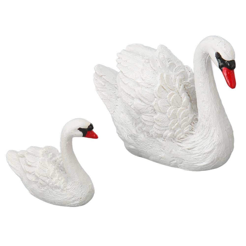 2pcs White Resin Swan Ornaments Small Cake Topper Set Swan Couple Figurines Living Room Decor