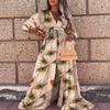 2025 новая женская одежда, весна-лето, повседневный стиль отдыха, платье с V-образным вырезом и принтом